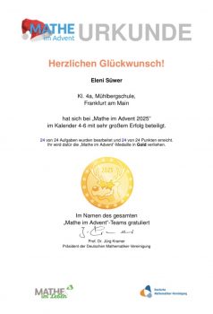 Urkunde Mathe Advent 2025